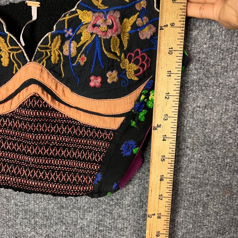 Free People Bustier Top Womens Medium Black Floral Embroidered Smocked - Picture 4 of 7